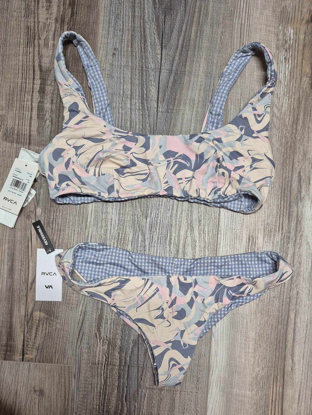 RVCA Reversible Pastel Pink & Light Blue Gingham Bralette